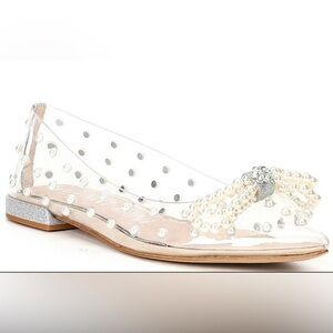 Gianni Bini BraxtenTwo Clear Pearl Bow Dress Flats